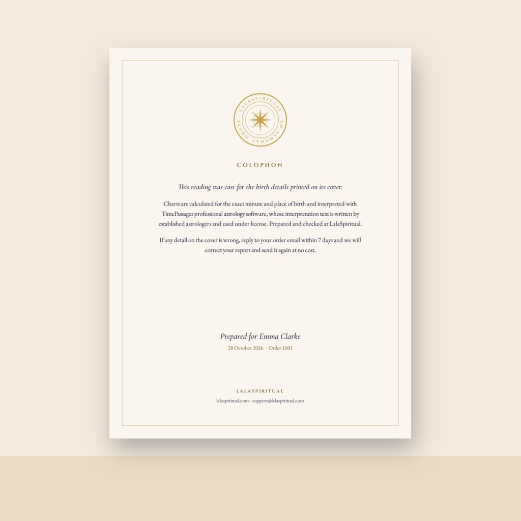 Sample colophon page at the end of every report